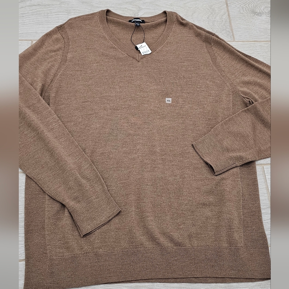 Express Merino Wool V-Neck Sweater Soft Knit Pullover Casual Beige Size XXL